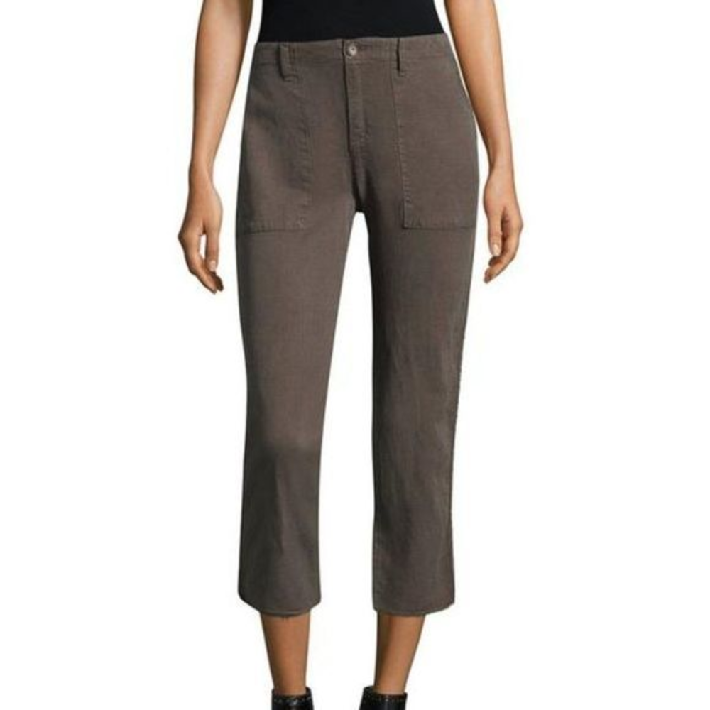 Joie Yvonnette Linen Blend Crop Pants 10 Studded Side Pockets Fatigue H177-P1581